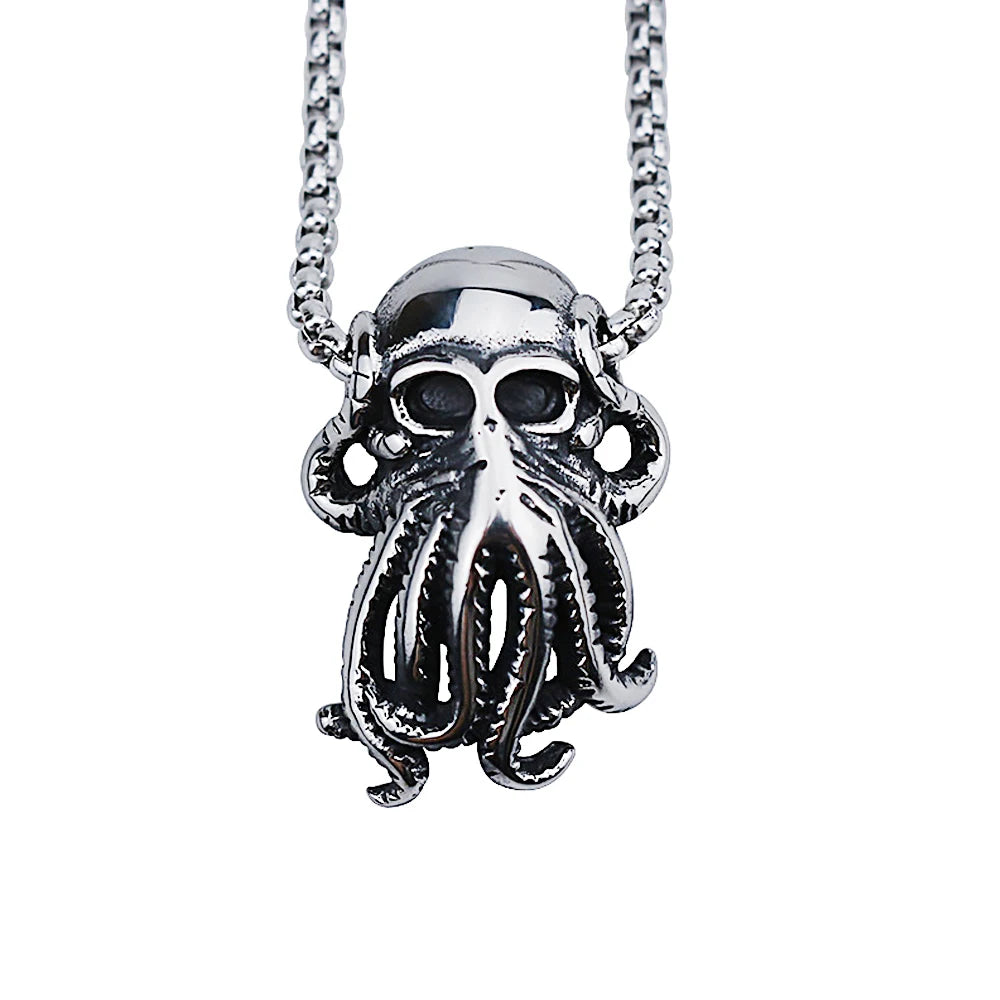 Punk Hip Hop Cthulhu Octopus Pendant Necklace Stainless Steel Men Fashion Street Rock Octopus Animal Necklace Chain