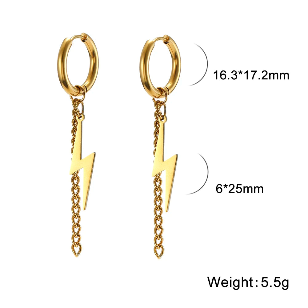 Lightning Hoop Earrings for Men & Women — Stainless Steel