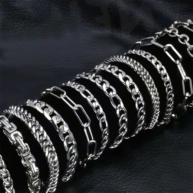 316L Stainless Steel Cuban Chain Bracelet for Men Women Figaro Vintage Metal Viking Kpop Pulseras Emo Cute Luxury