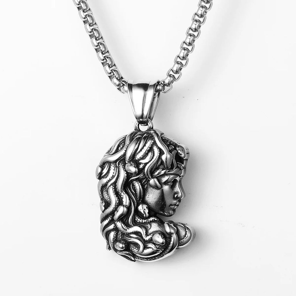 Medusa Snake Pendant Necklace Stainless Steel Greek