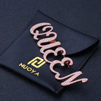 Iced Out Letter Name Pin Brooch Rose Gold