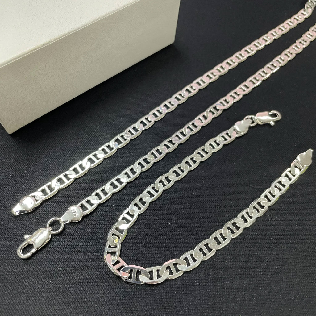 Mariner Chain Necklace Bracelet Set — Gold-Tone & Silver-Tone 6MM