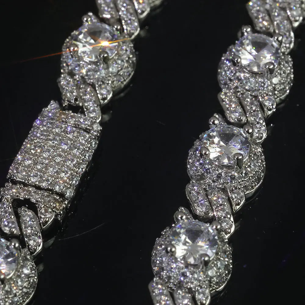 Iced Out Cuban Chain Necklace Stainless Steel Bead