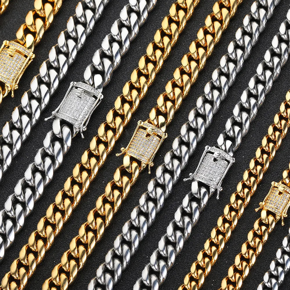 Iced Out Cuban Chain Necklace Stainless Steel 6-16MM