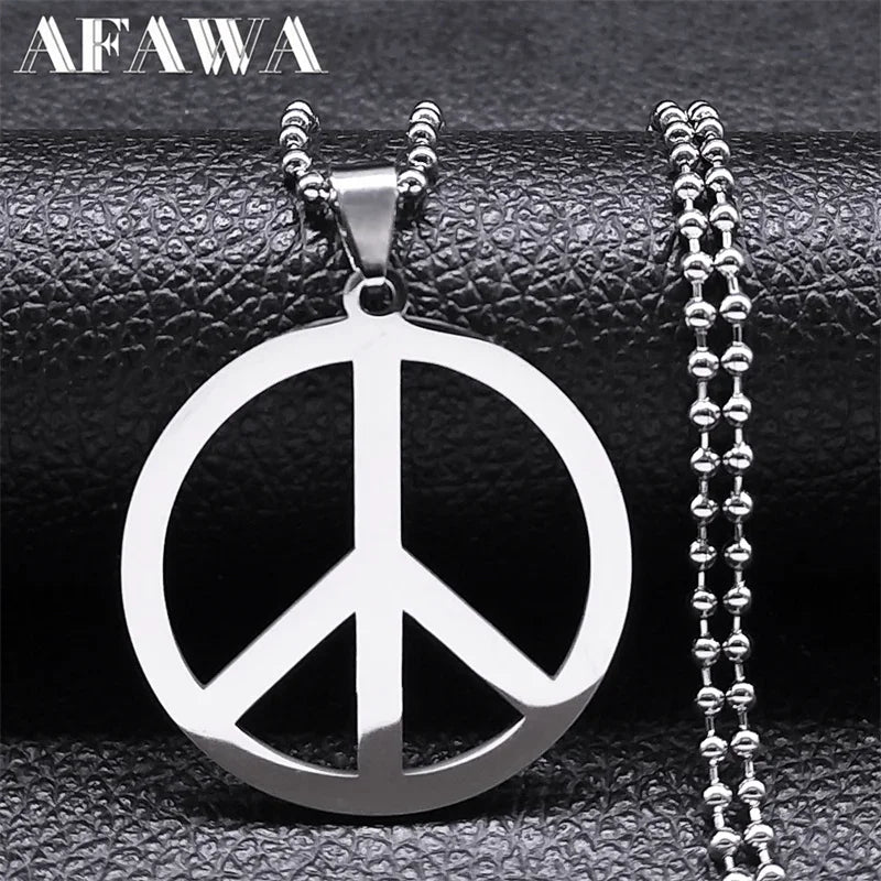 Peace Symbol Stainless Steel Chain Necklaces for Women Unisex Simple Silver Color Necklace Jewelry Women or Men Jewelry