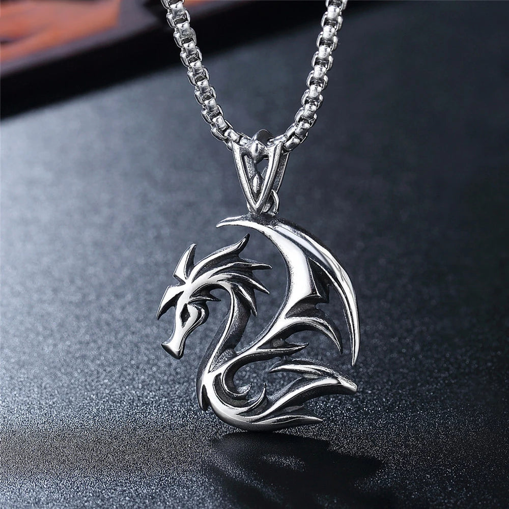 Korean Style Hollow Flame Dragon Pendant Necklace Punk Stainless Steel Biker Men Pendant Chain Fashion Jewelry Gifts