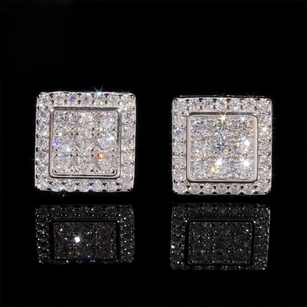 925 Sterling Silver  VVS1 D Color Moissanite  Square Stud Earrings for Men Women Screw Ear Stud Fine Jewelry Diamonds Pass Test