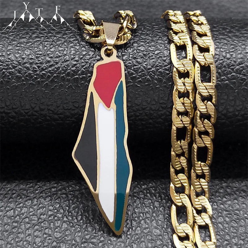 Israel-Palestine Map Pendant Necklace — Gold-Tone