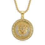 Iced Out Lion Head Round Pendant — Two-Tone