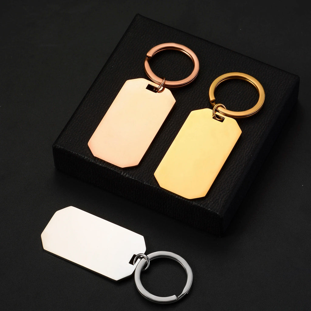 10pcs New Keychain Blank Mirror Polishing Stainless Steel ID Dog Tag Waterproof Jewelry DIY Custom Keyring for Women Men