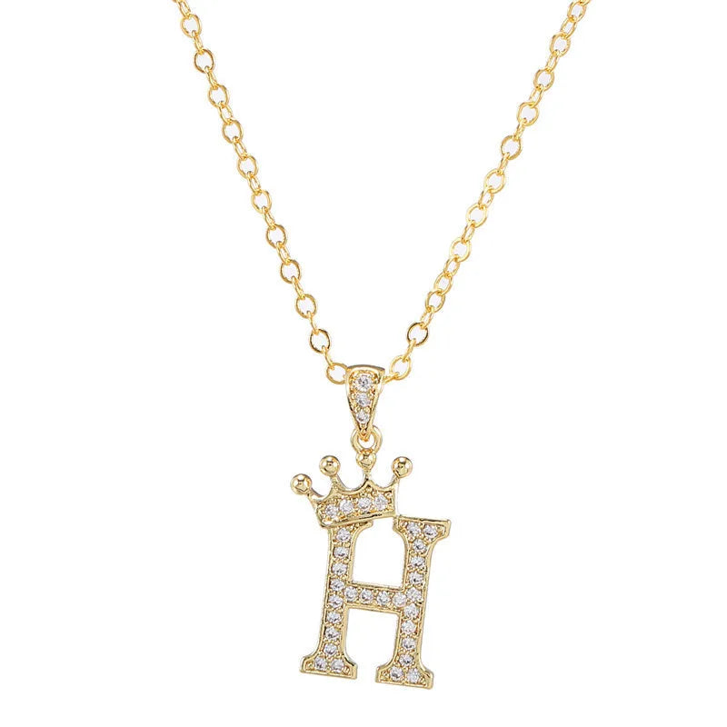 Crown Initial Letter Pendant Necklace — Copper