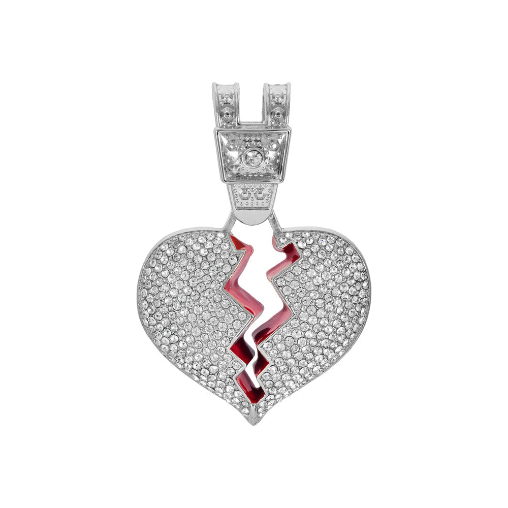 Men Hip Hop Heart Broke Pendant Necklace13mm Miami Cuban Chain HipHop Iced Out Bling Broken Heart Necklace Fashion Charm Jewelry