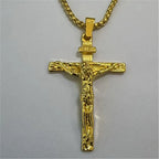 Jesus Crucifix Cross Pendant Necklace Wheat Chain 60cm — Two-Tone