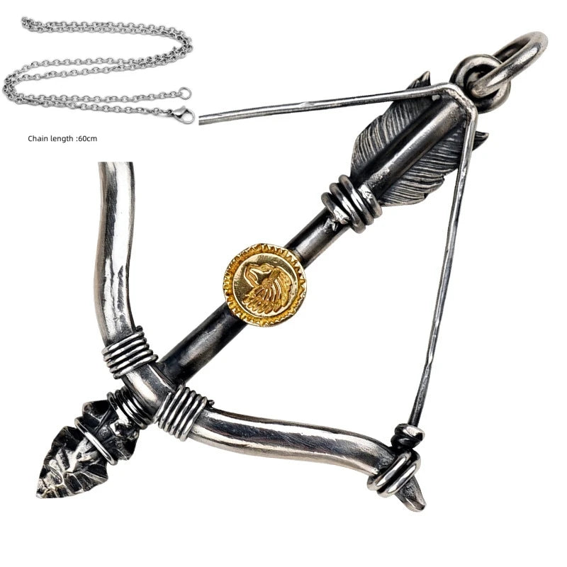Buyee 925 Sterling Silver Male Big Pendant Chain Elegant Bow Arrow Necklace for Men Fashion Unique Fine Jewelry Chain