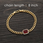 Iced Out Cuban Bracelet Stainless Steel Square Stone