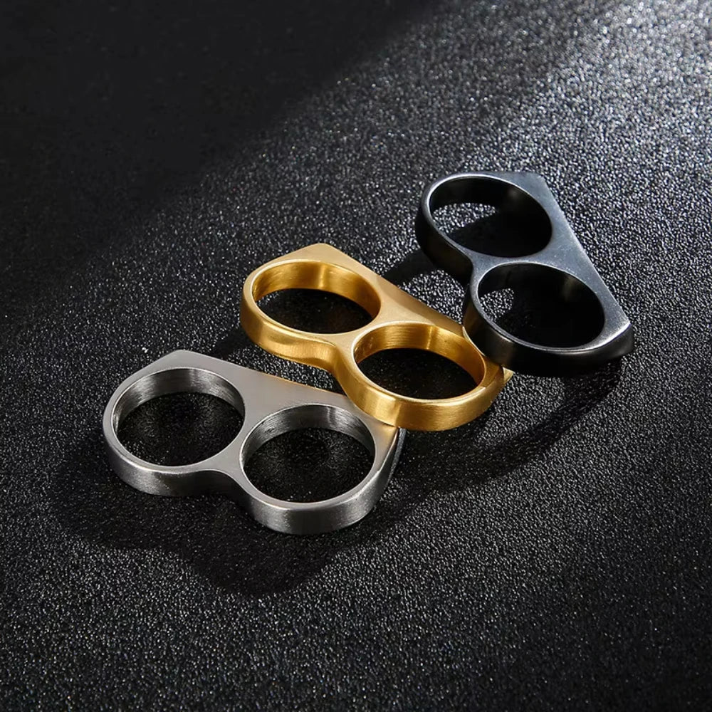Cool Hiphop Ring Fashion Black Gold Silver Color Double Finger Brass Knuckles Rings Unisex Jewelry Birthday Charm Gifts