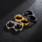 Cool Hiphop Ring Fashion Black Gold Silver Color Double Finger Brass Knuckles Rings Unisex Jewelry Birthday Charm Gifts