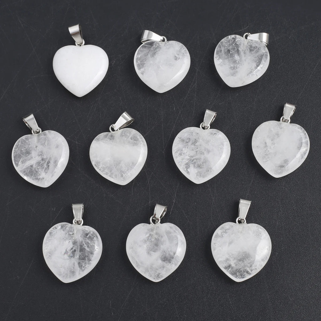5pc Natural Stone Pendant Heart Clear Quartz Healing Crystals Stone Charms For Jewelry Making DIY Necklaces
