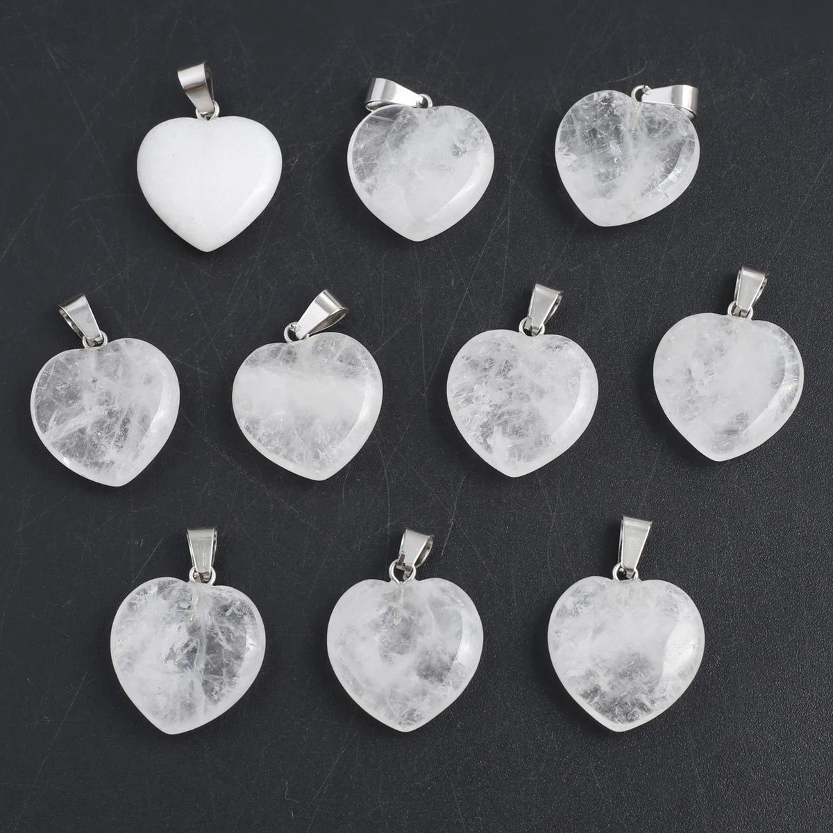 5pc Natural Stone Pendant Heart Clear Quartz Healing Crystals Stone Charms For Jewelry Making DIY Necklaces