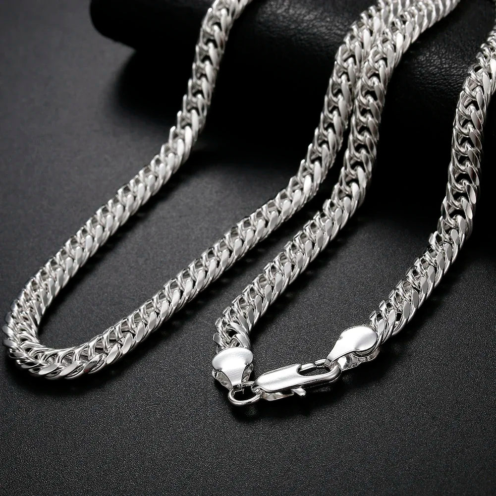 Hot fine Width 6MM chain 925 Sterling Silver Necklaces for Women Men Charm fashion Jewelry wedding Party Holiday gift