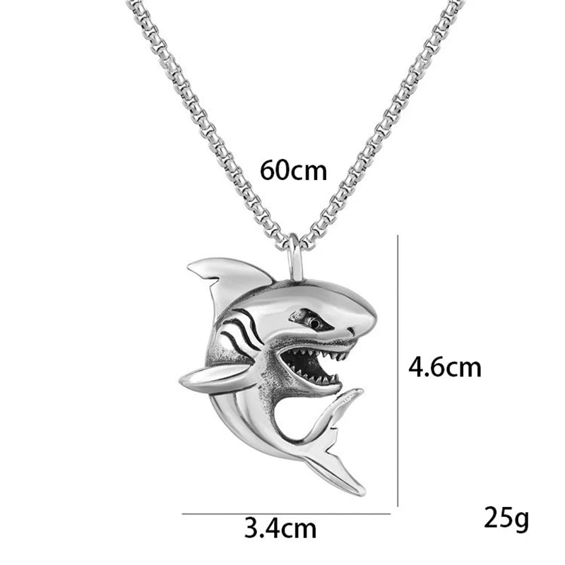 Silver Shark Pendant Necklace Stainless Steel
