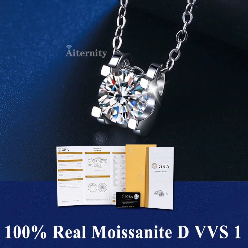 0.5ct-1.0ct VVS1 D Color Moissanite Necklace 925 Soild Sterling Sliver Chain with Certificate Fine Jewelry for Woman Jewelry