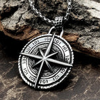 Voyager Vintage Viking Compass Pendant Necklace For Men Punk Hip Hop 316L Stainless Steel Biker Cross Necklace Jewelry