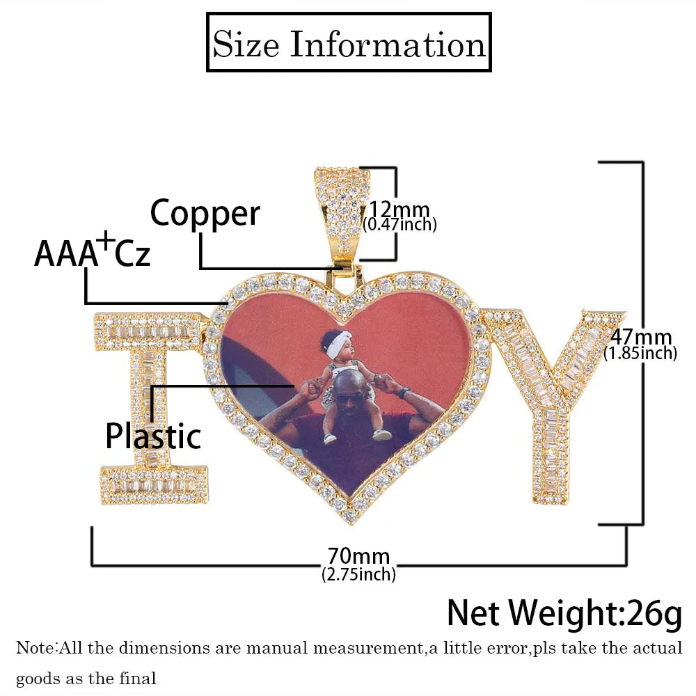 Iced Out Heart Photo Pendant Necklace