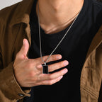 Vnox Geometric Pendant Necklaces For Boys,Stainless Steel Simple Square Dog Tag Men Necklaces,Retro Collar Jewelry Gift