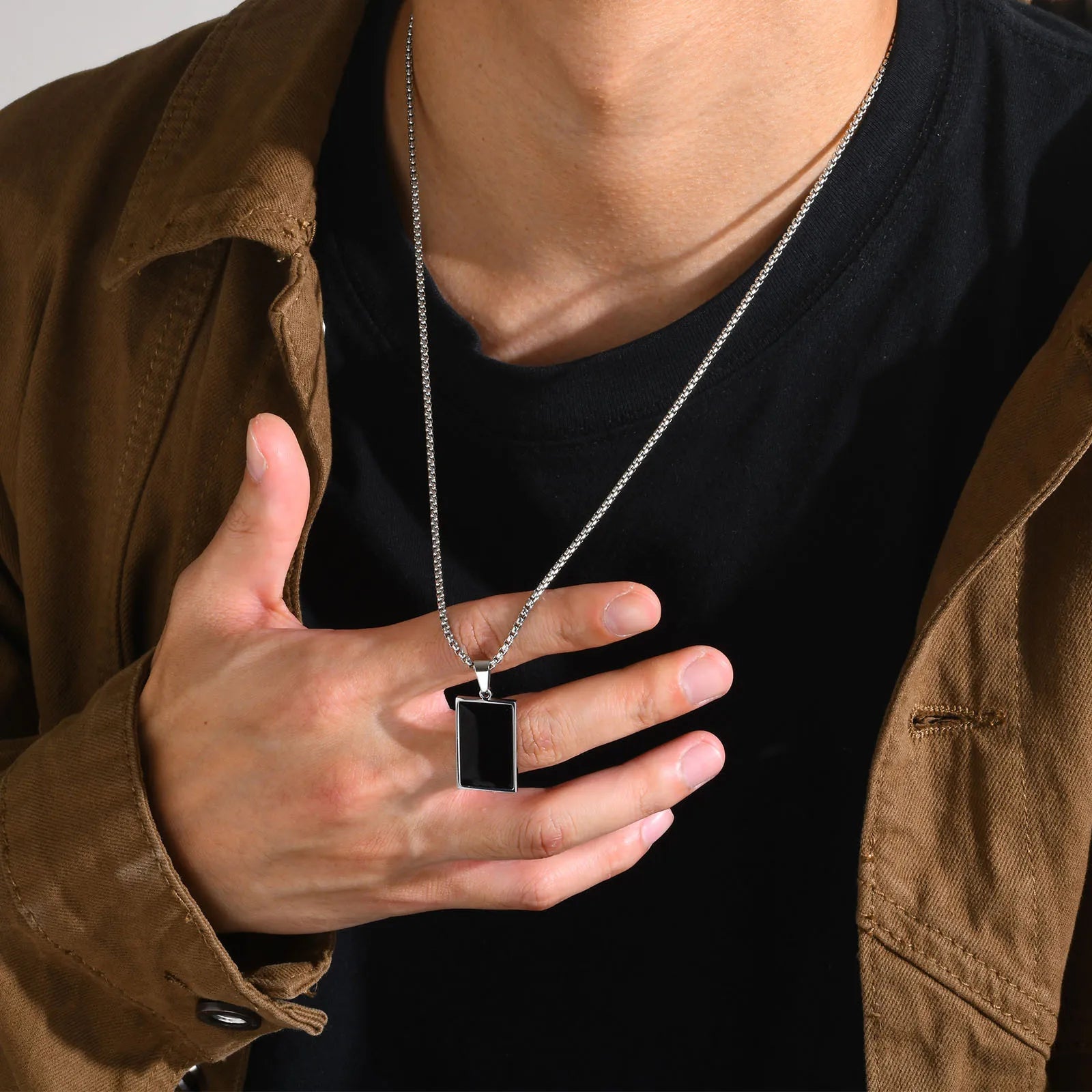 Vnox Geometric Pendant Necklaces For Boys,Stainless Steel Simple Square Dog Tag Men Necklaces,Retro Collar Jewelry Gift