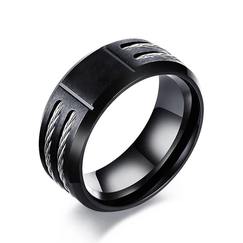 Black Letter Initial Ring — Stainless Steel