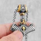 Men's Stainless Steel Thor's Hammer Viking Necklace Triangle Rune Keel Charm Fashion Pendant Necklace Amulet Jewelry