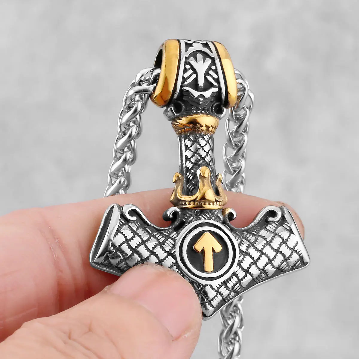Men's Stainless Steel Thor's Hammer Viking Necklace Triangle Rune Keel Charm Fashion Pendant Necklace Amulet Jewelry