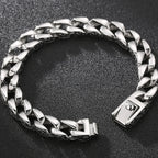 Retro 10 Inches Rose Line Man Bracelet Men Black Onyx Inset Stainless Steel Men's Bracelets Curb Chain Mannen Armband
