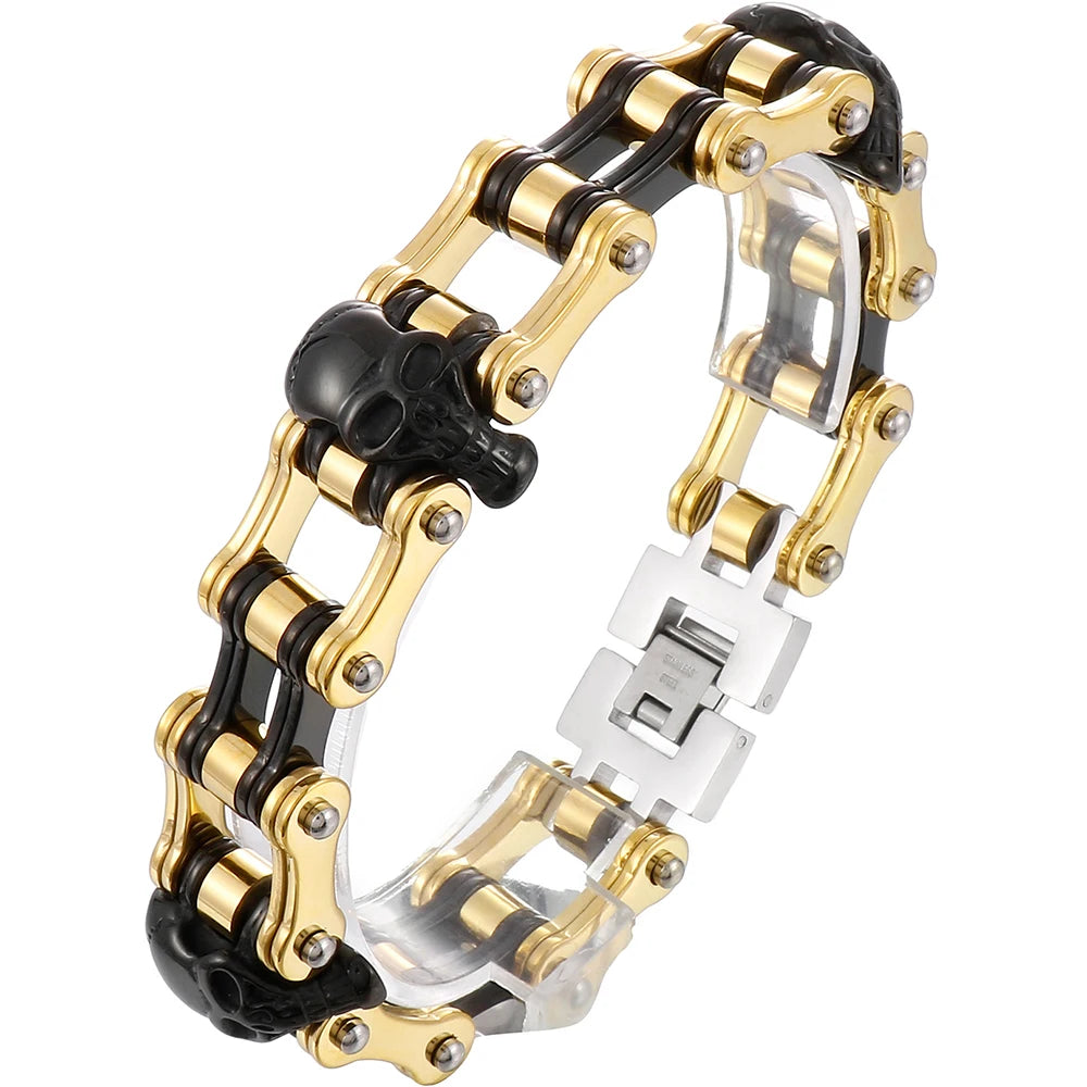 Men's Bike Skull Chain Bracelet Masculine Red Stainless Steel Skeleton Heads Link Bracelets Party Accessories for