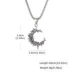Gothic Thorn Moon Necklace for Men Boys,Vintage Stainless Steel C Shape Pendant Necklace,Birthday Party Jewelry Gift