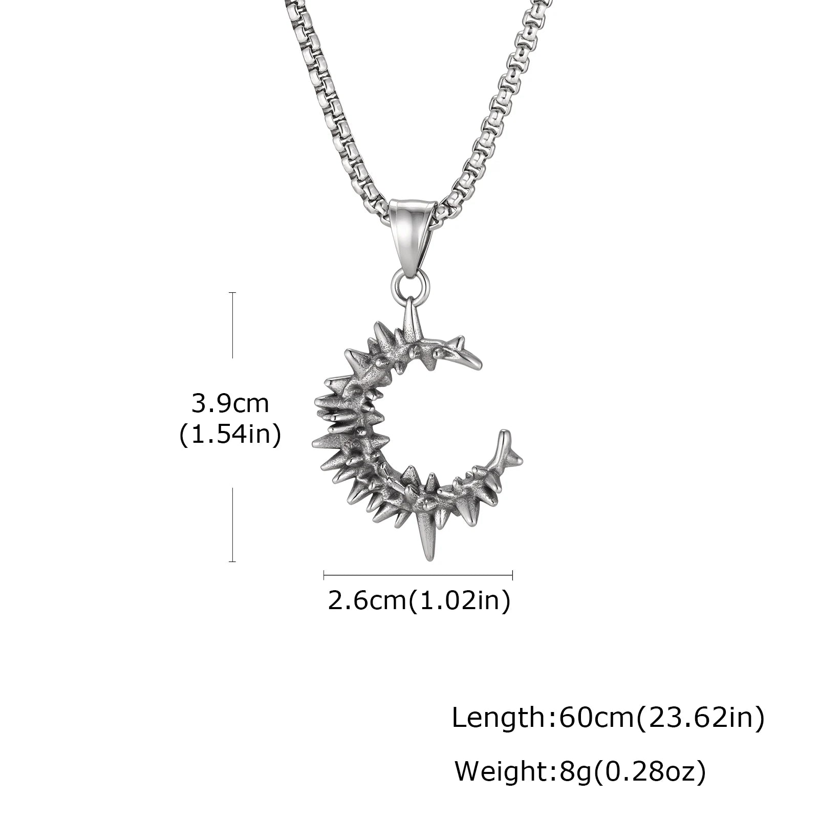 Gothic Thorn Moon Necklace for Men Boys,Vintage Stainless Steel C Shape Pendant Necklace,Birthday Party Jewelry Gift