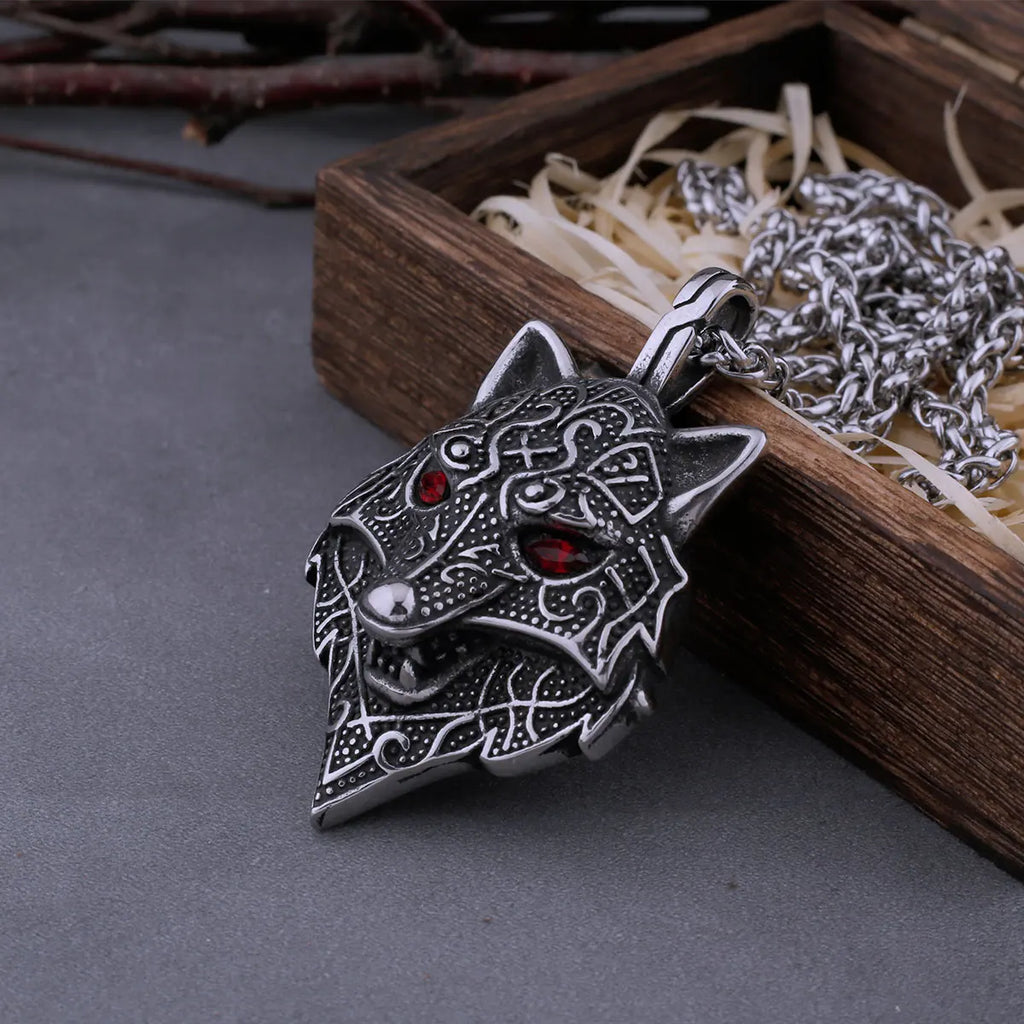 Viking Wolf Head Pendant Necklace — Stainless Steel