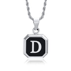 Initials Necklaces for Men Women,A-Z 26 Letters Black Square Stainless Steel Pendant Collar,45-60CM Twisted Rope Chain