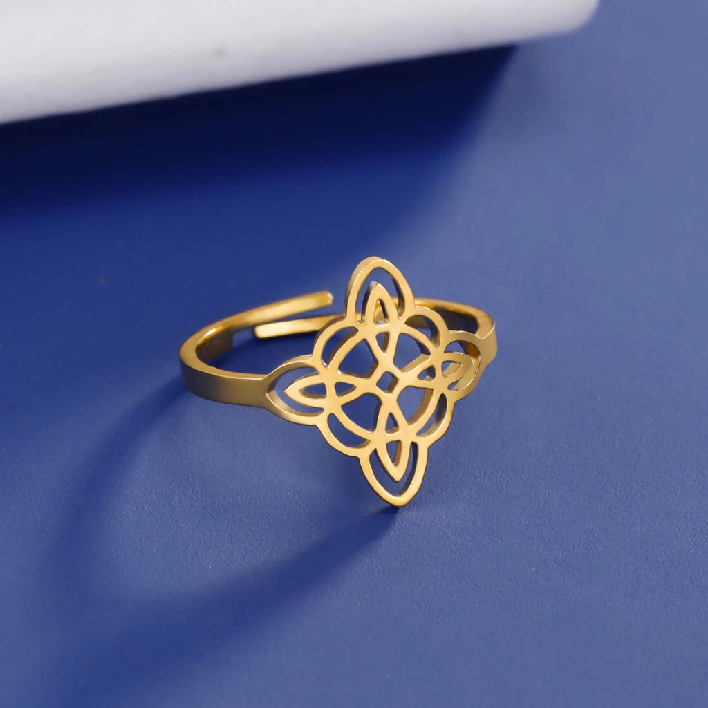 LIKGREAT Hollow Trinity Witch Knot Adjustable Ring for Women Men Stainless Steel Celtics Knot Amulet Couple Jewelry BirthdayGift