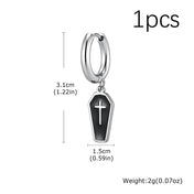 Gothic Coffin Cross Dangle Earrings for Men — Stainless Steel