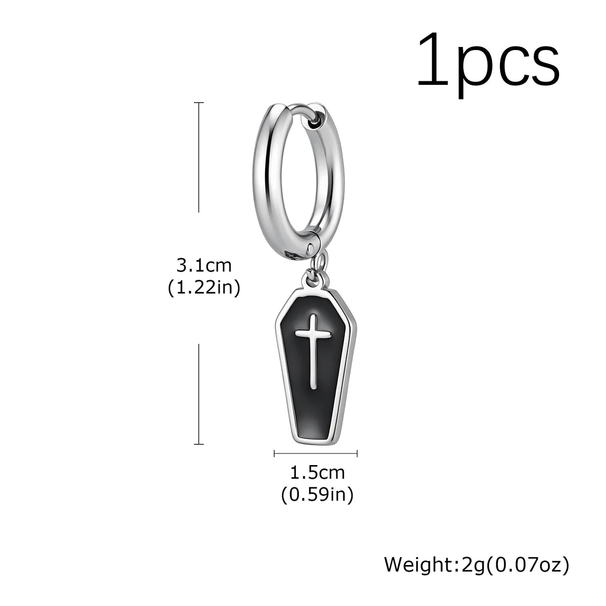 Gothic Coffin Cross Dangle Earrings for Men — Stainless Steel