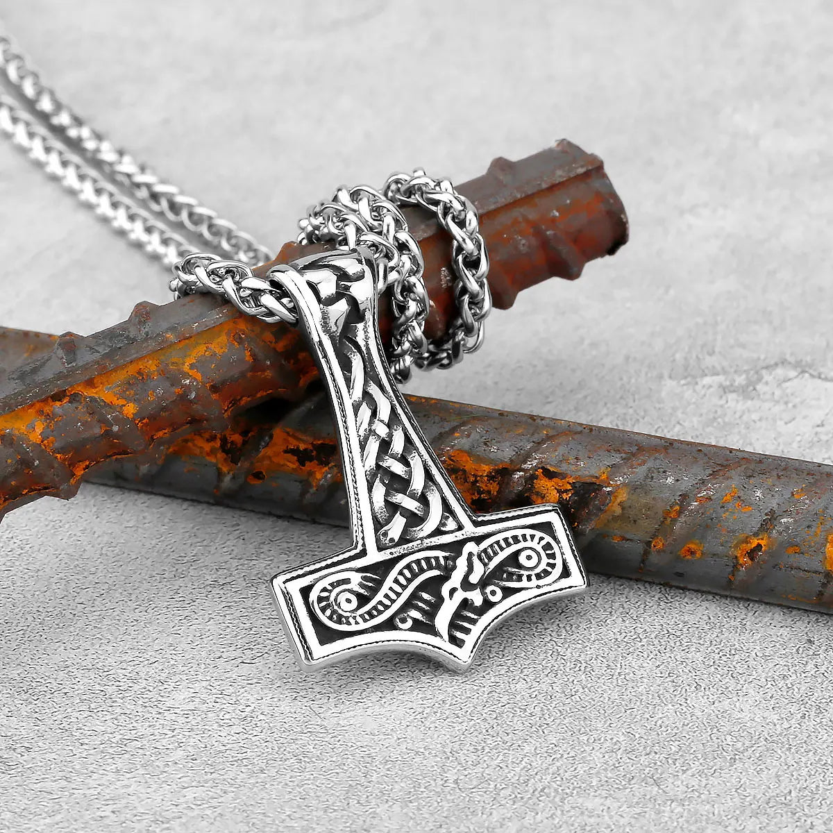 Norse Vikings Thor's Hammer Mjolnir Rune Amulet Necklace Stainless Steel Chain Vegvisir Anchor Pendant Male Jewelry