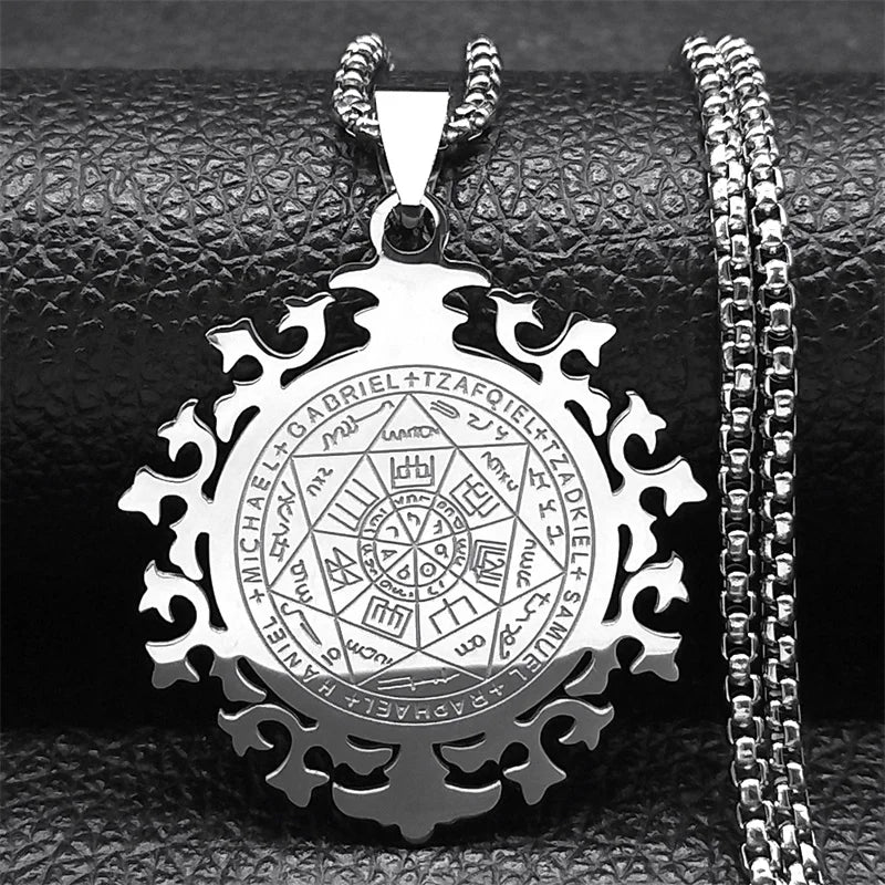 Seven Archangels Amulet Stainless Steel Necklaces Men Seal of Salomon Talisman Christian Protection Jewelry collar