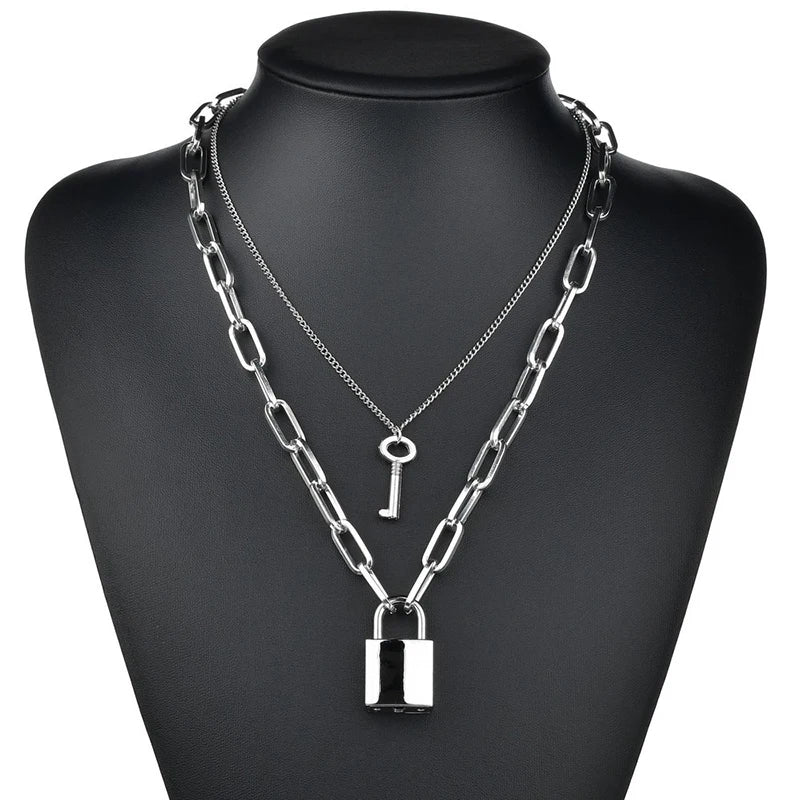 Fashion Chain Link Choker Heart Lock Cross Necklace Pendant For Women Men Silver Color Goth Jewelry Party Punk Long Necklaces