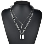 Fashion Chain Link Choker Heart Lock Cross Necklace Pendant For Women Men Silver Color Goth Jewelry Party Punk Long Necklaces