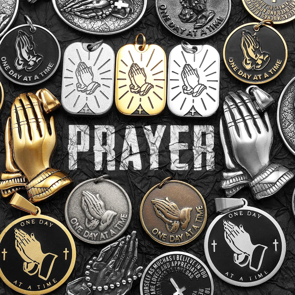 Praying Hands Cross Pendant — Stainless Steel