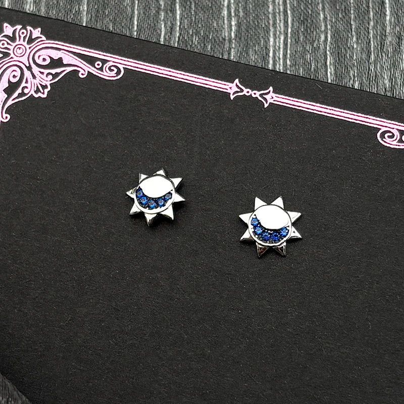 925 Silver Moon Sun Stud Earrings — Silver