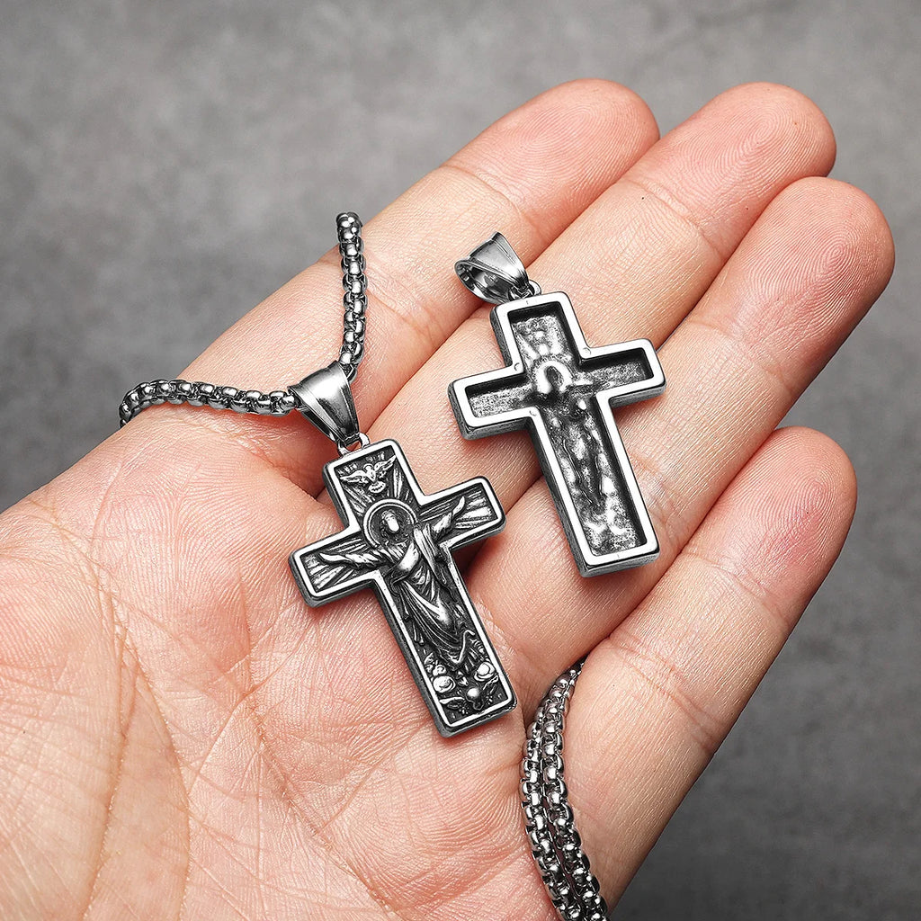 Cross Jesus Pendant Necklace — Stainless Steel