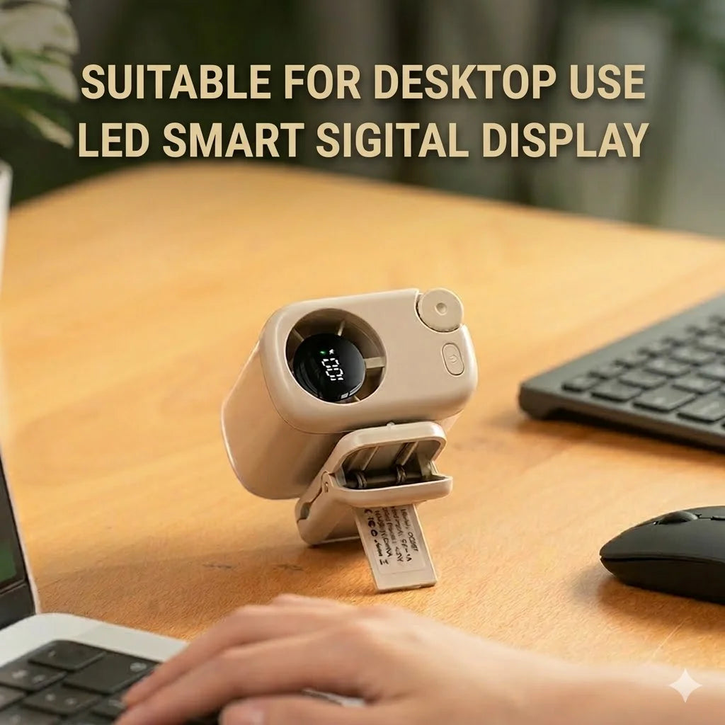 Hands-free Wearable Waist Fan & Umbrella Clip-on Fan 16000RPM Powerful Portable Fan Stepless Control Digital Display